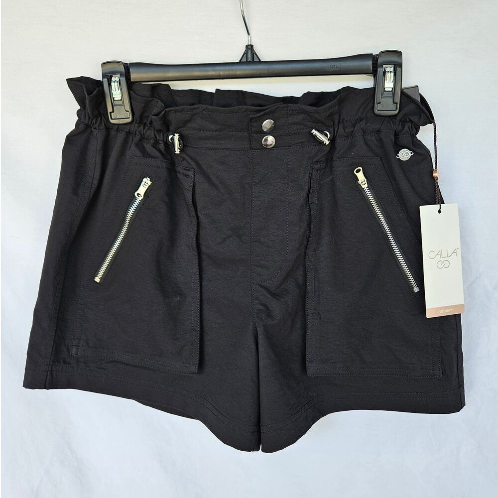 Calia Women Paperbag Shorts Athleisure High Rise Woven Zip Black XS NWT